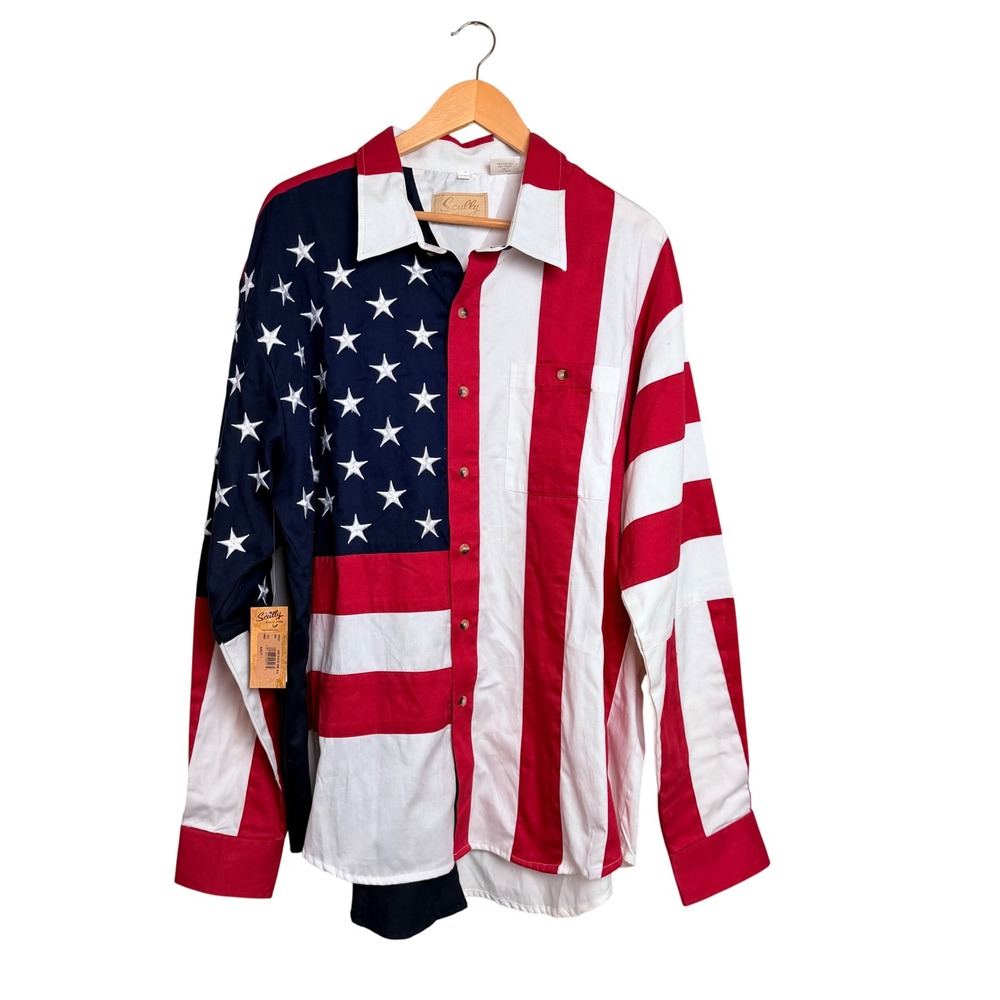 Scully Mens American Flag Western Shirt XXL Red White Blue Embroidered Stars NWT
